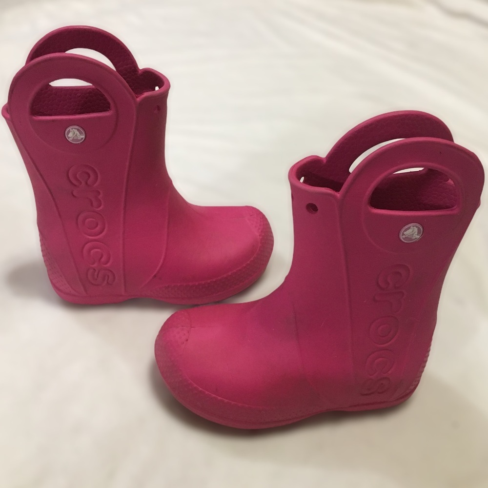 CROCS Pink Girls Kids Rain Boots Shoes Siz…